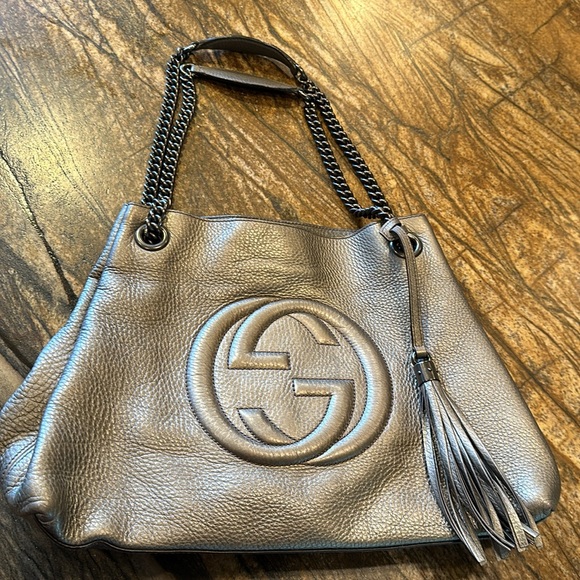 Authentic Gucci, medium Soho purse pebble, calf skin pewter - Picture 2 of 5